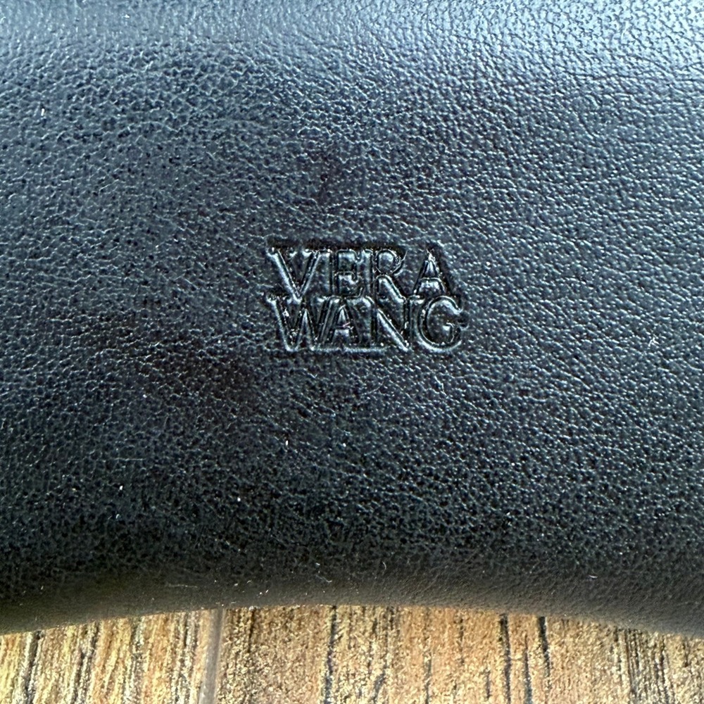 Vera Wang Hard Eyeglass Case‎ Black Faux Leather Embossed Logo
